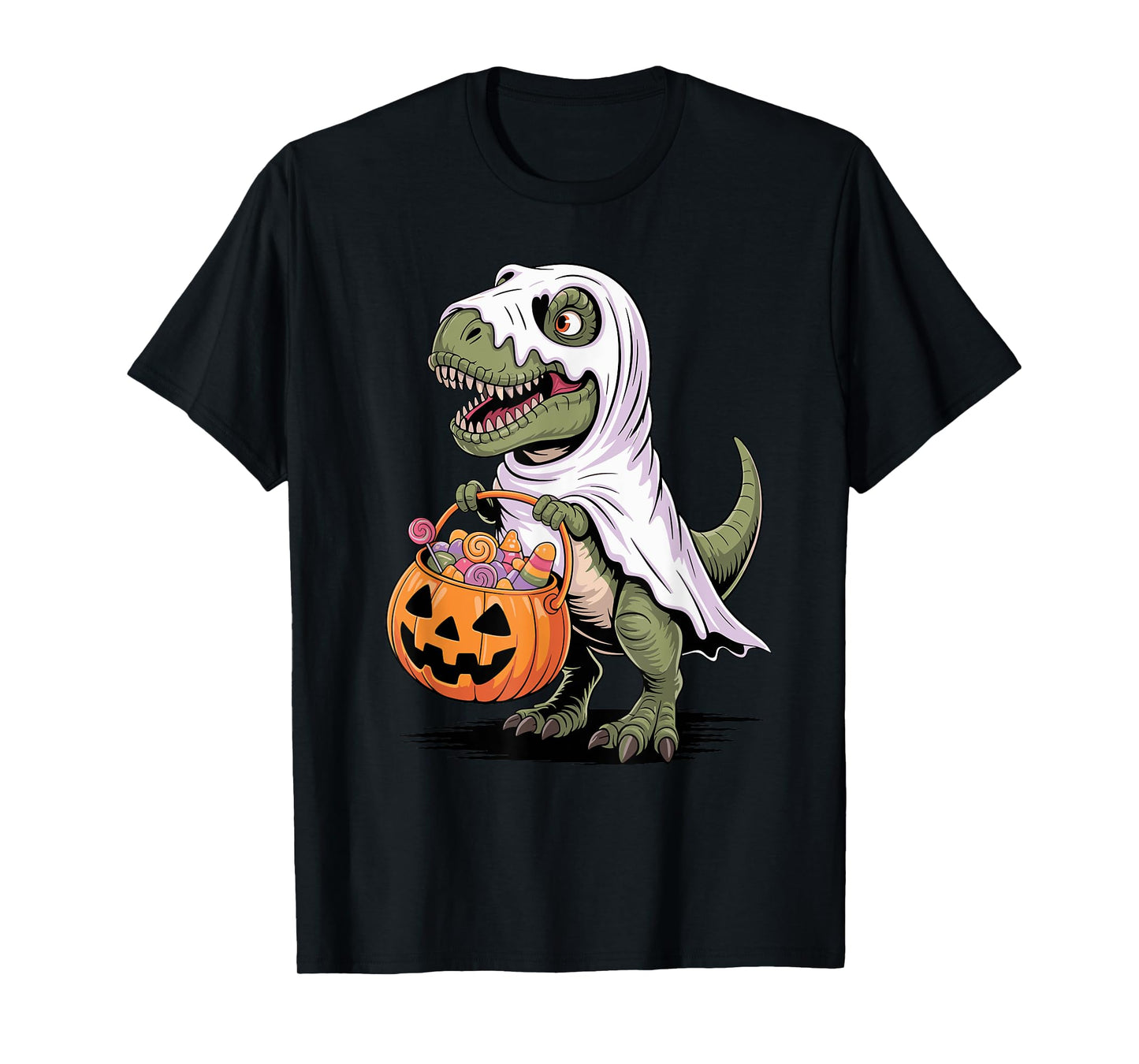 Halloween Dinosaur Ghost Pumpkin Tyrannosaurus Rex T-Shirt