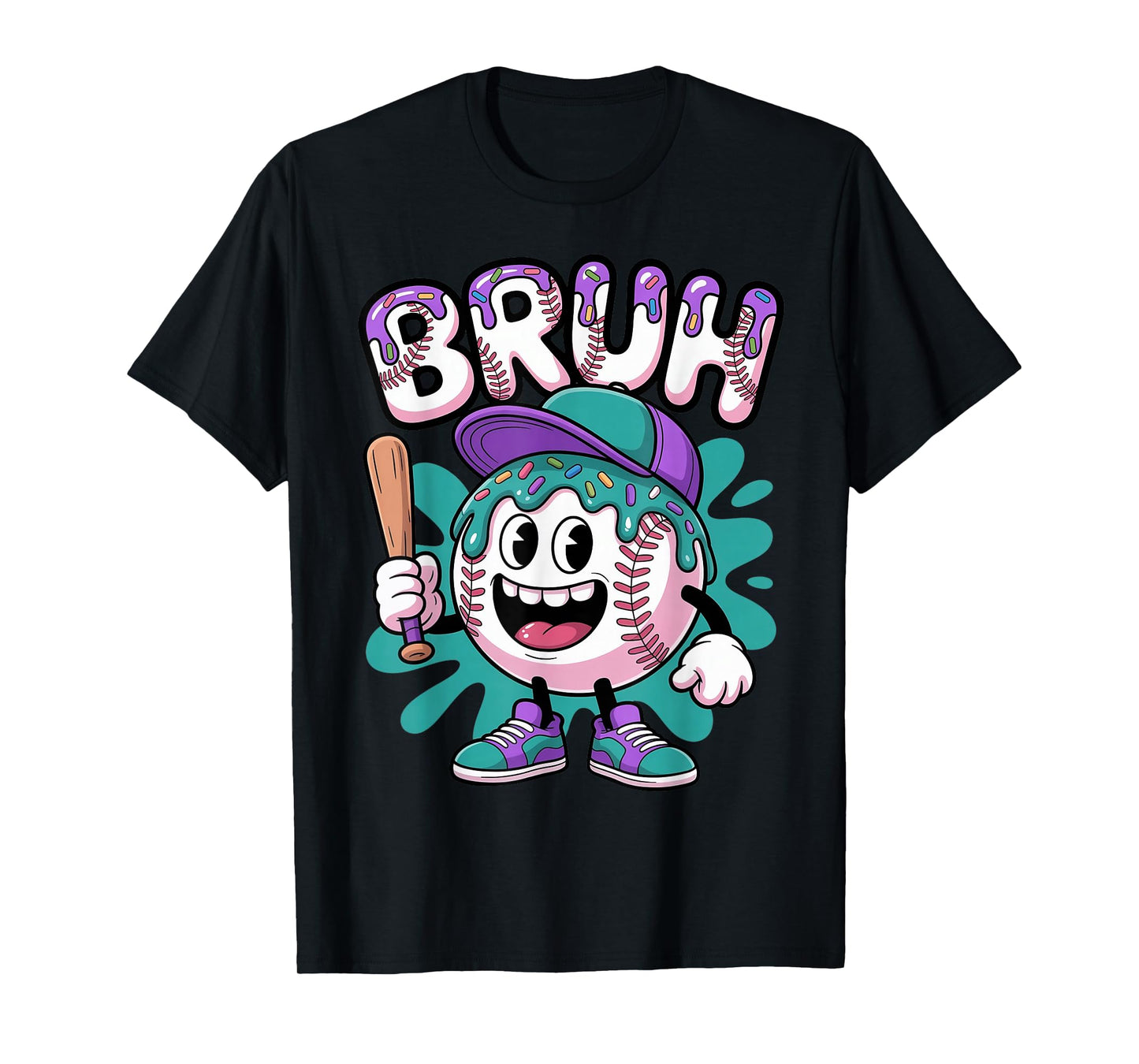 Funny Bruh Baseball Drip Ice Cream Dripping Baseball Boys T-Shirt