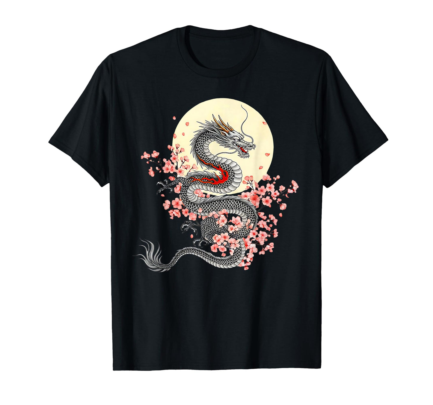 Japanese Dragon Sakura Moon Asian Cherry Blossoms Dragon T-Shirt