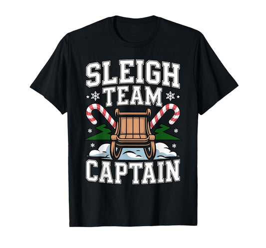Sleigh Team Captain Christmas Candy Cane Crew Lights Funny T-Shirt