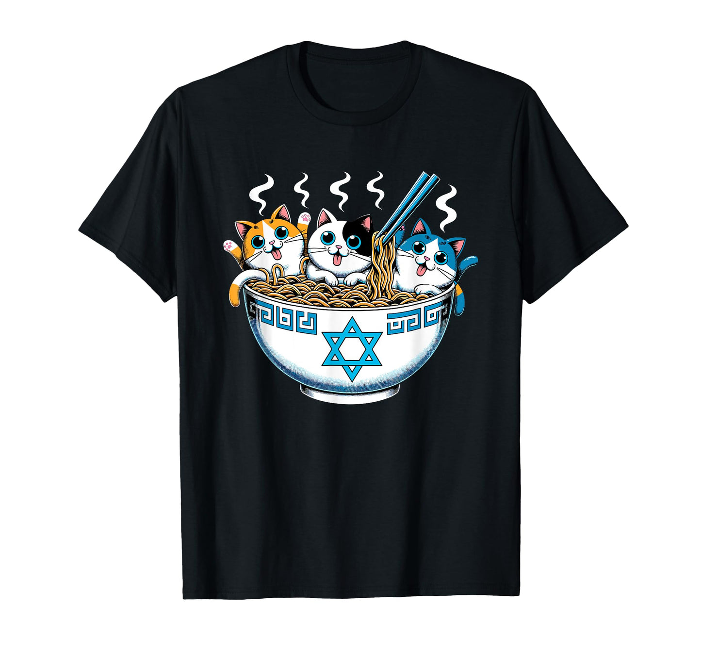 Jewish Cats Ramen Kitten Anime Hanukkah Pajamas Chanukah PJs T-Shirt