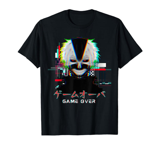 Japanese Vaporwave Anime Boy Game Over Glitch Aesthetic T-Shirt