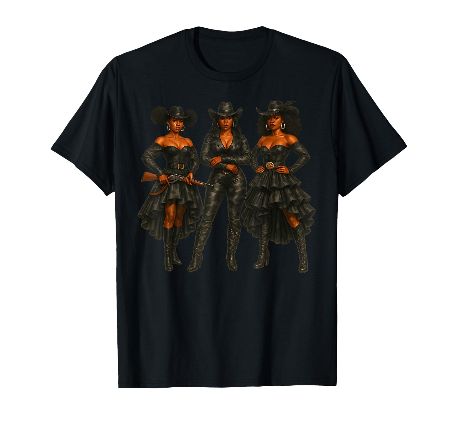 Camo Black Cowgirl Western Rodeo Melanin Black History Texas T-Shirt