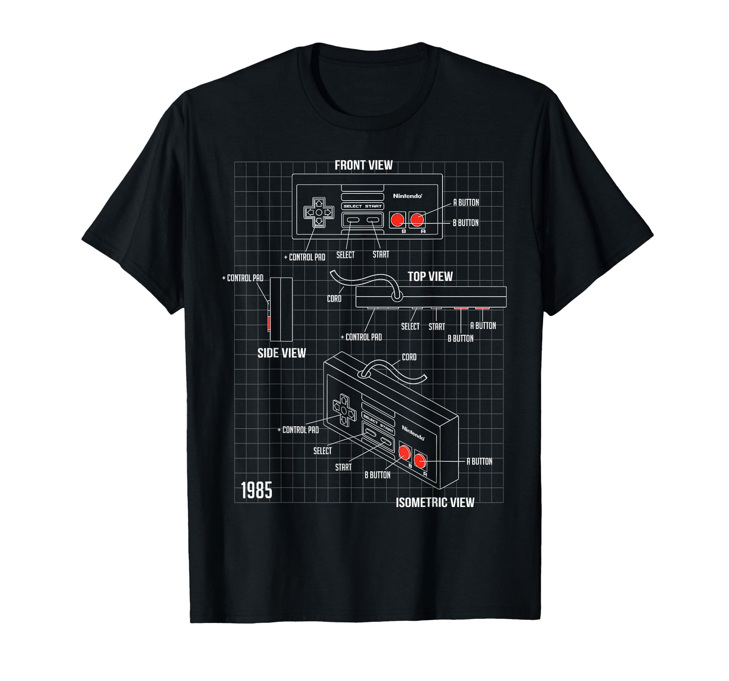 Nintendo NES Controller Parts Schematic Graphic T-Shirt