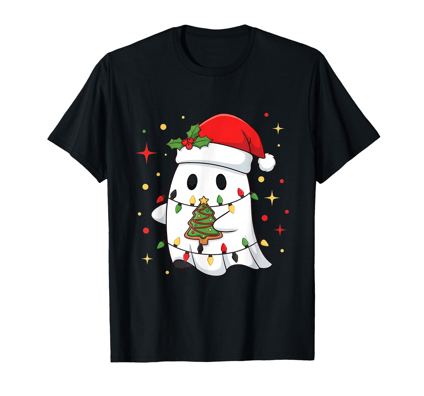 Funny Xmas Kawaii Boo Lights Tree Cake Merry Christmas T-Shirt
