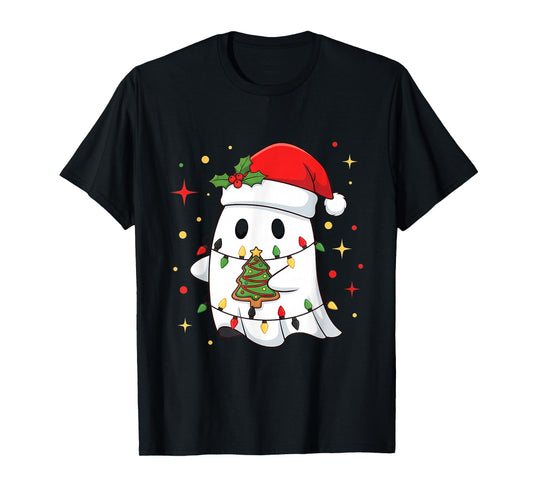 Funny Xmas Kawaii Boo Lights Tree Cake Merry Christmas T-Shirt