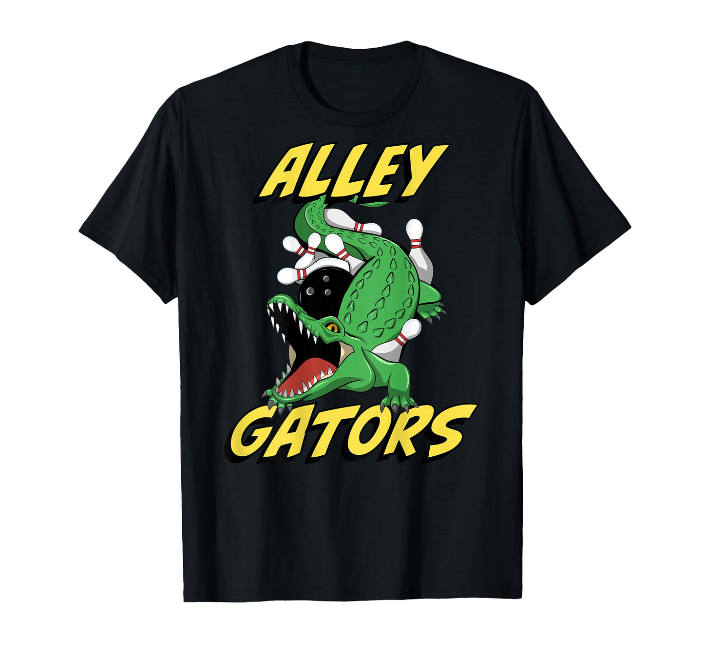 Alley Gators Bowling Team Backside Print Alligator Design T-Shirt
