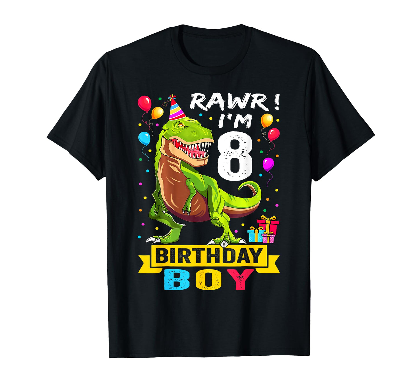 Kids 8 Year Old Shirt 8th Birthday Boy T Rex Dinosaur T-Shirt
