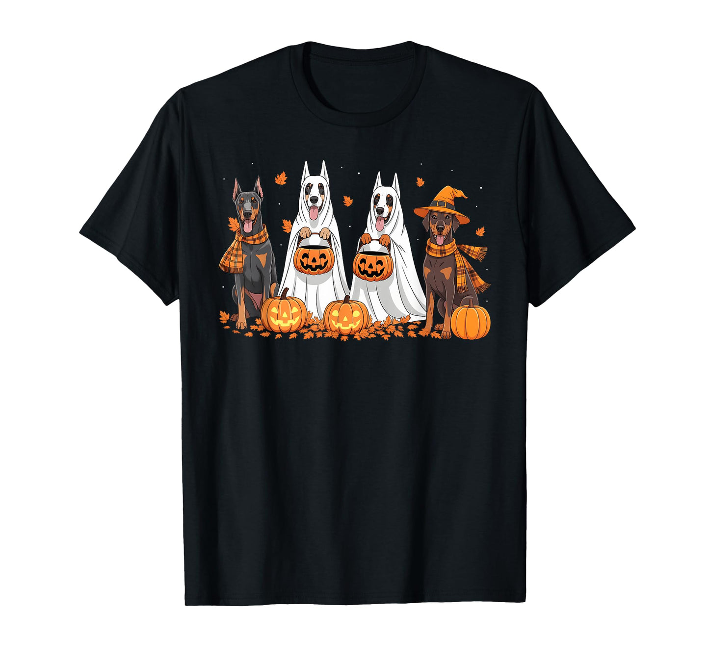 Funny Doberman Dog Ghost Fall Autumn Leaves Thanksgiving T-Shirt