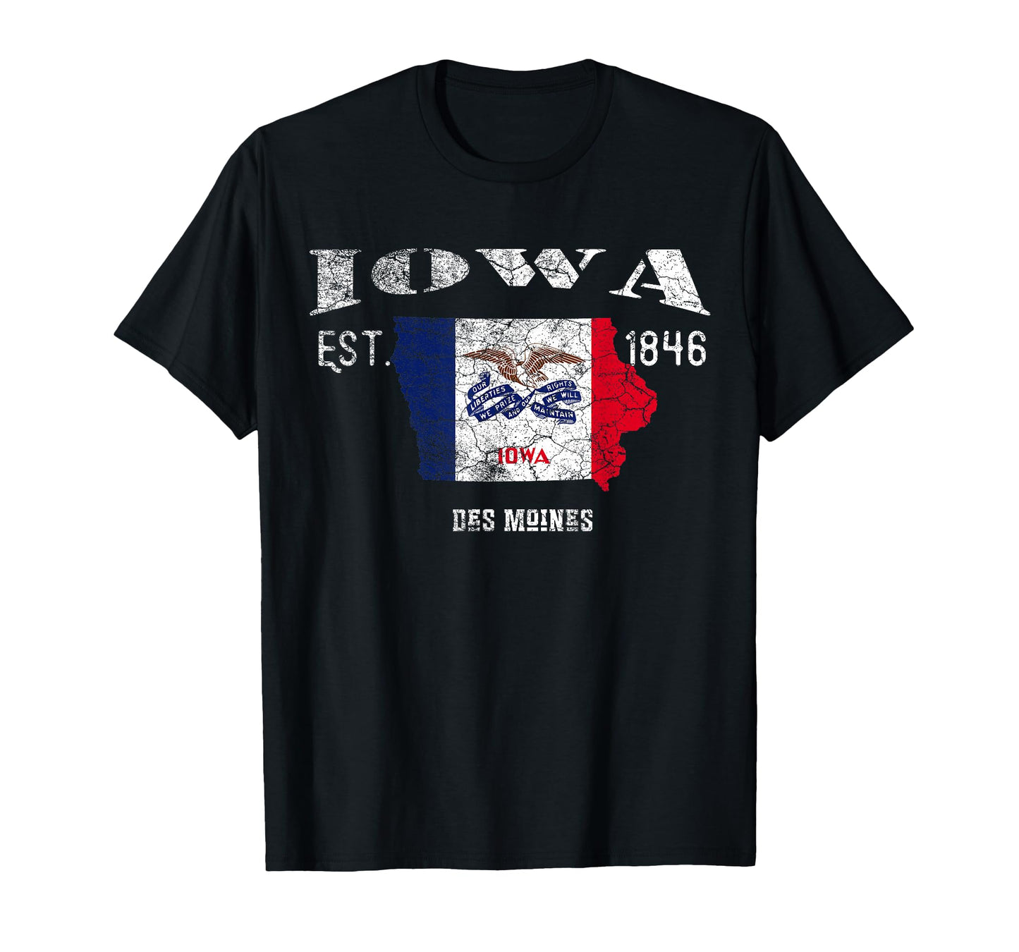 Vintage Iowa US State Flag and Map, Des Moines Tee T-Shirt