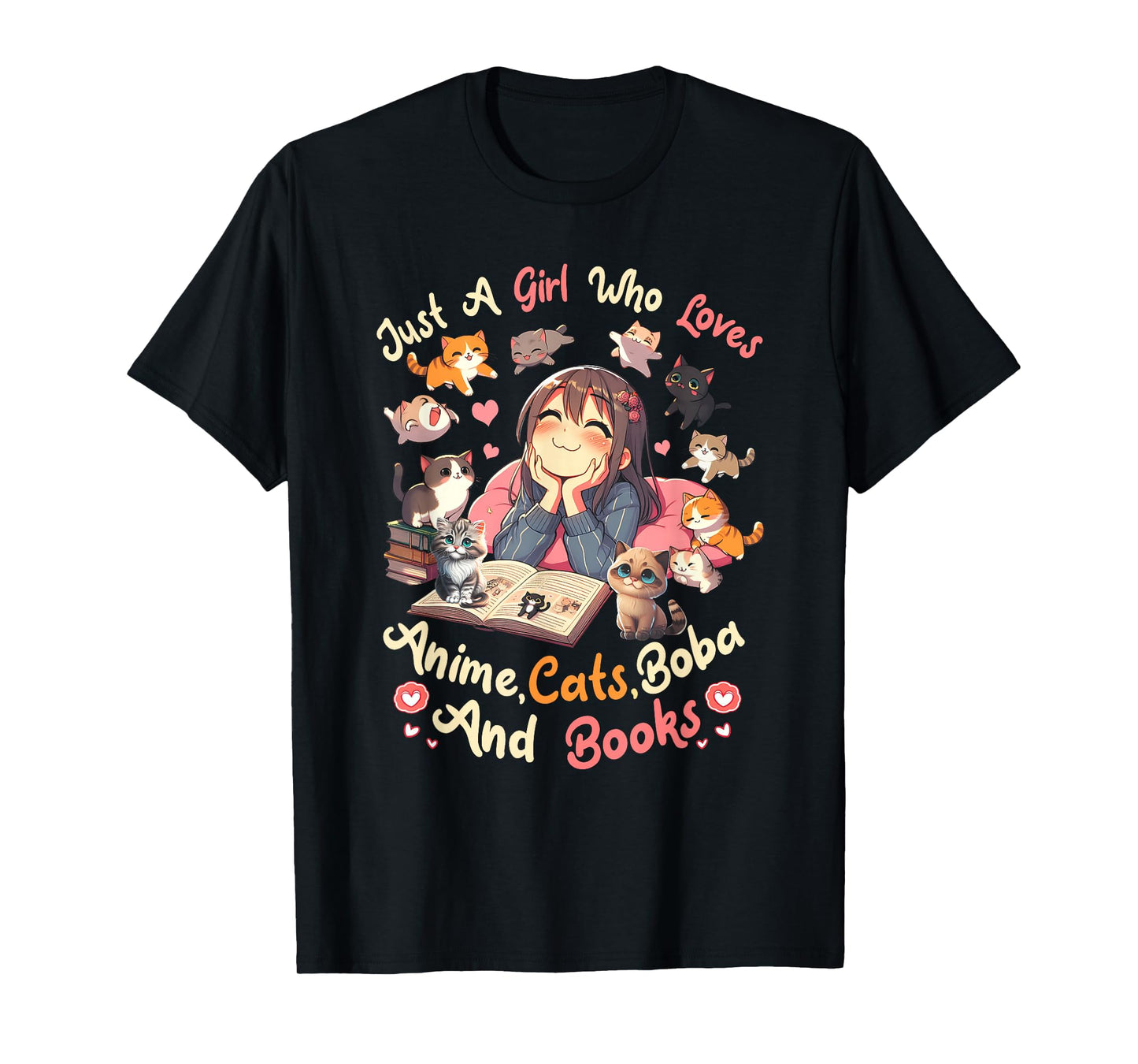 Just Girl Who Loves Anime Cats Boba And Books Bubble Tea T-Shirt