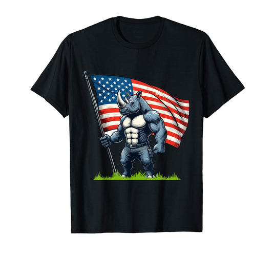 Patriotic Rhino with American Flag For Rhino Lovers Patriots T-Shirt