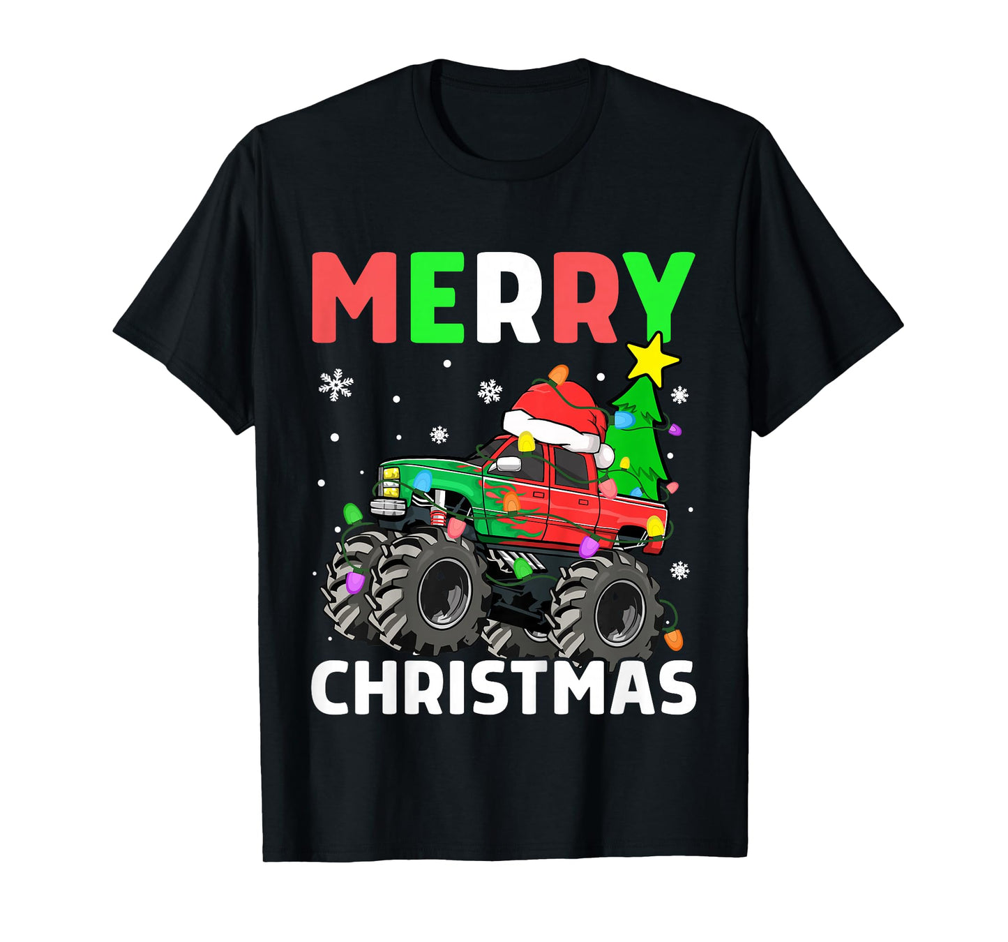 Kids Boys Merry Christmas Monster Truck Santa Hat Toddler Kids T-Shirt