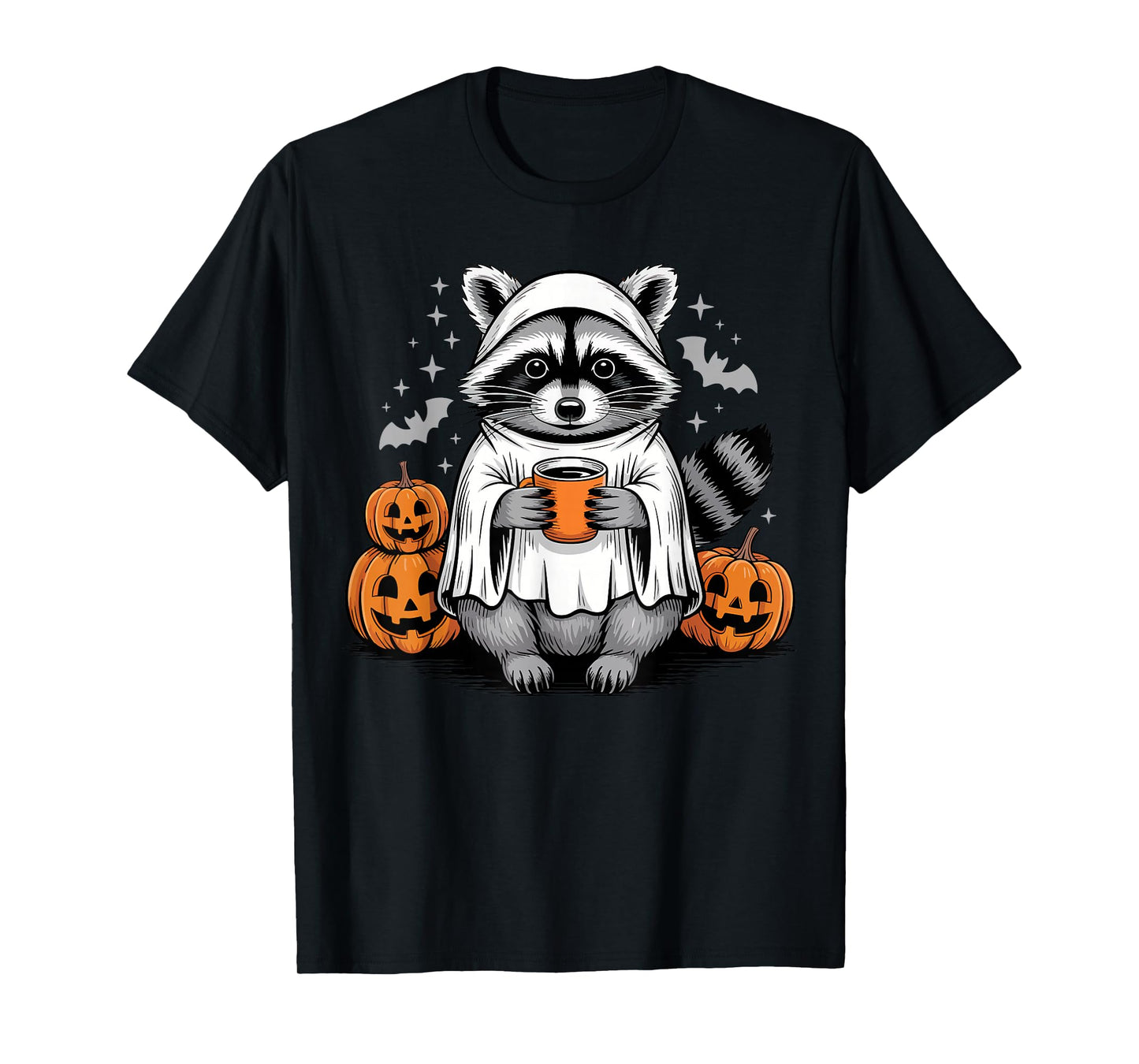 Cute Ghost Pumpkin Halloween Raccoon Costume Raccoon Lovers T-Shirt