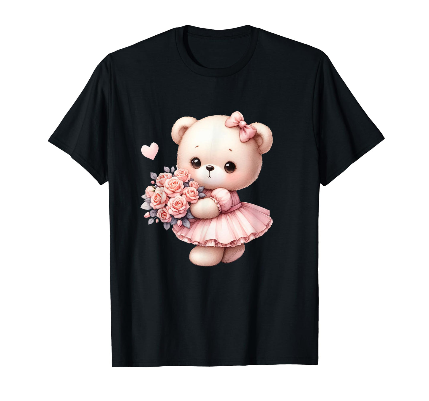 Coquette Teddy Bear Bow Simple Pink Cute Girl Graphic Tee T-Shirt