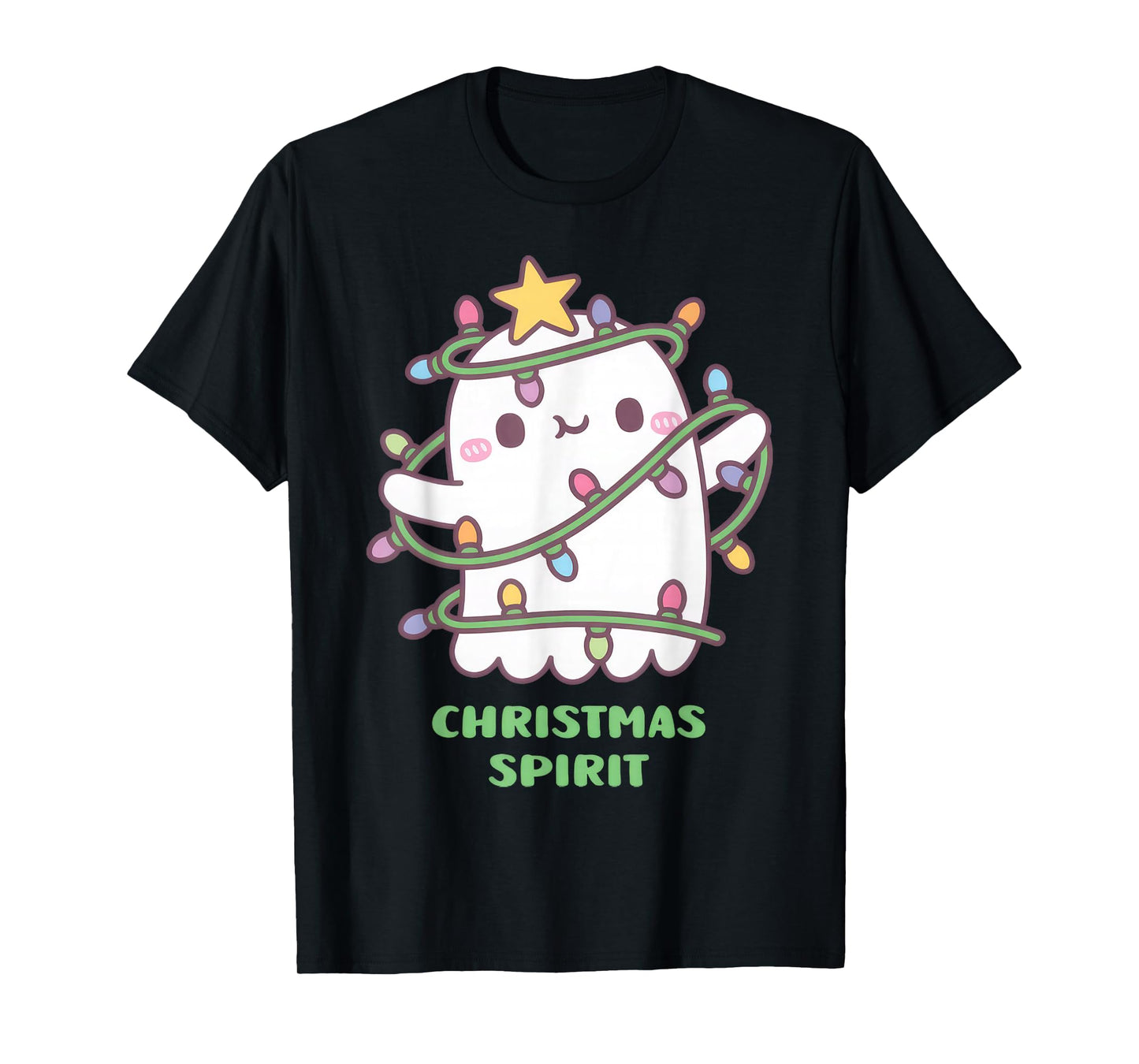 Funny Christmas Spirit, Cute Ghost With Christmas Lights Kid T-Shirt