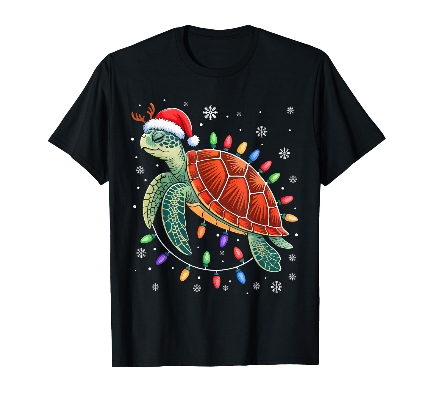 Sea Turtle Christmas Lights Santa Hat Funny Xmas Pajamas T-Shirt