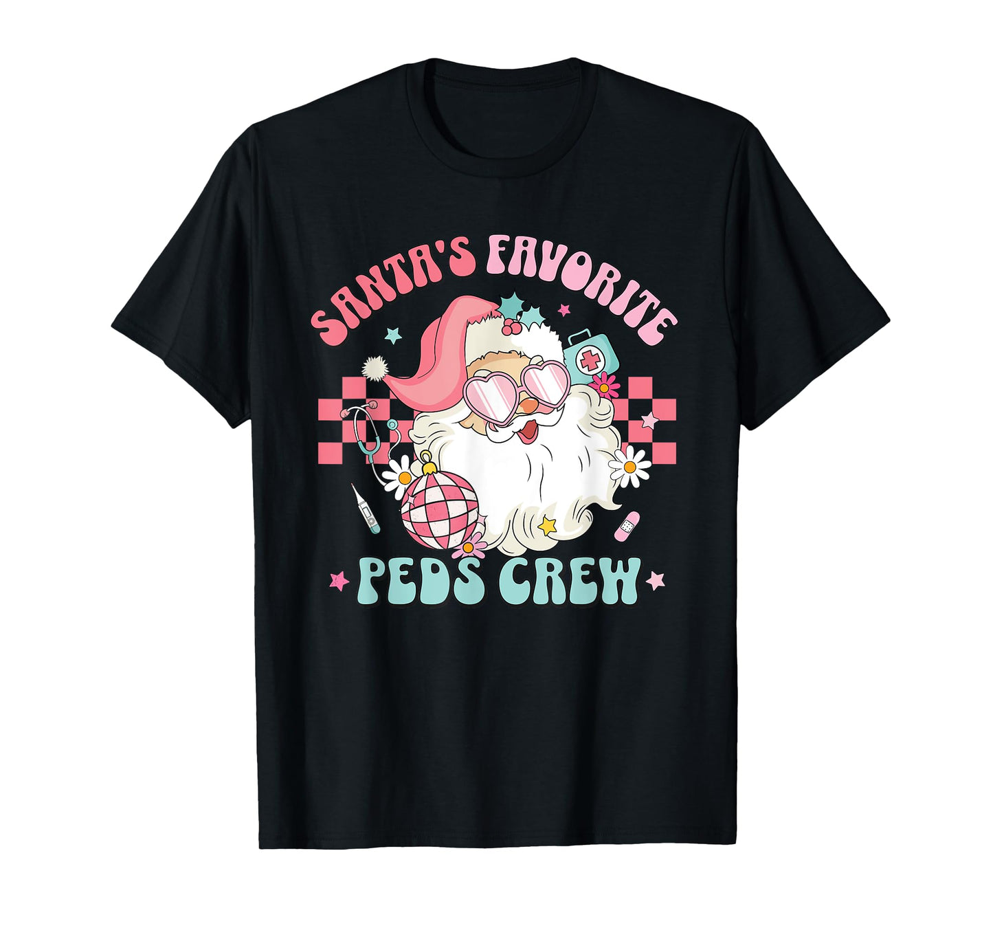 Retro Pink Christmas Santa's Favorite PEDS Nurse Pediatrics T-Shirt