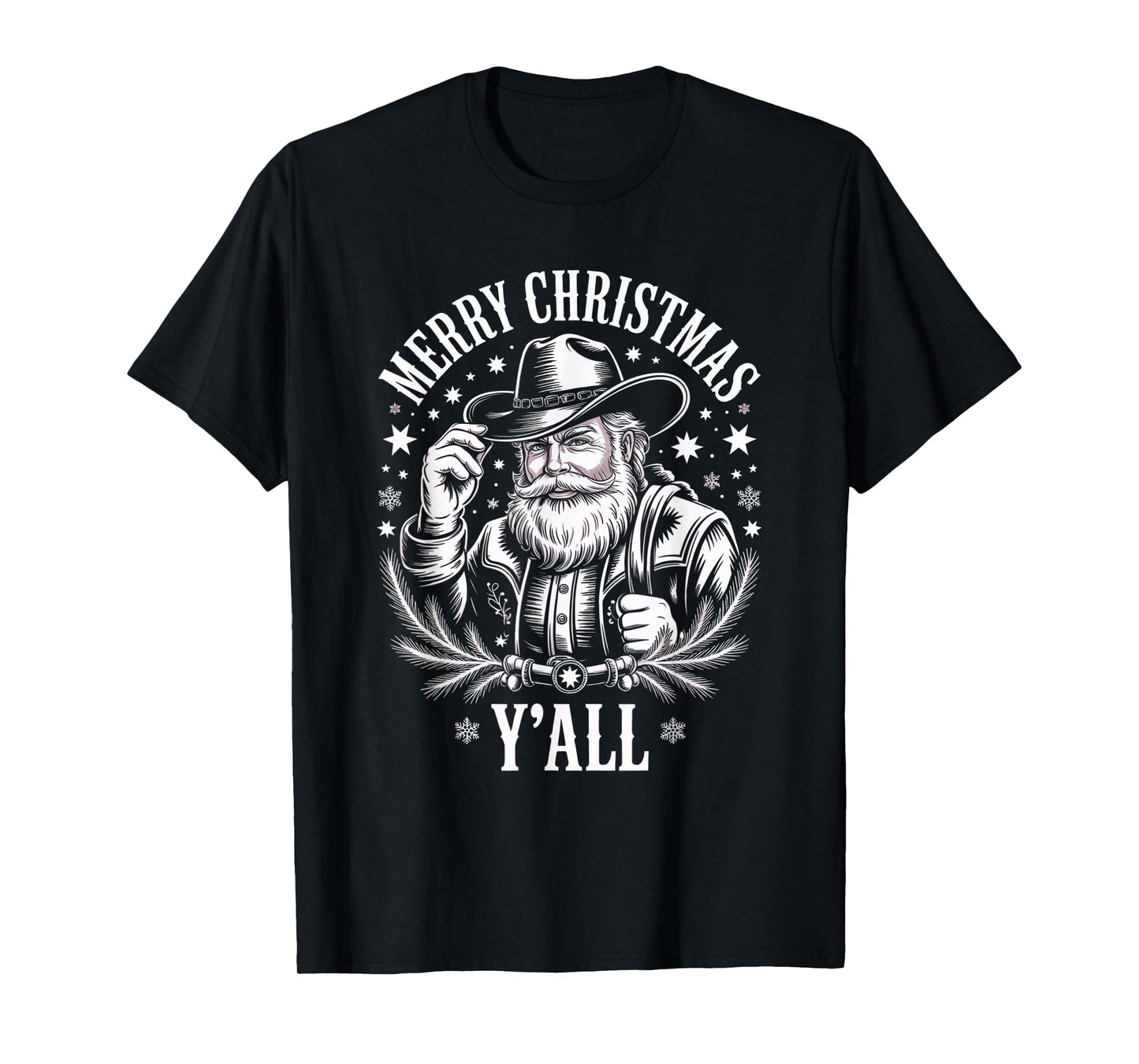 Cowboy Santa Claus Merry Christmas Y'all Western Country T-Shirt
