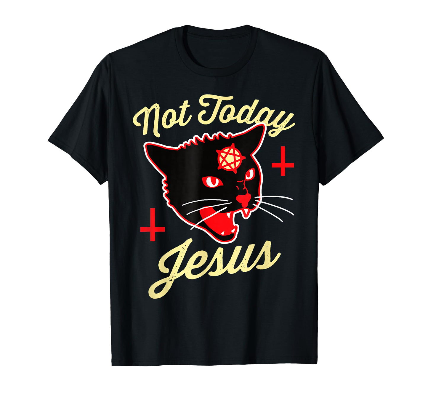 Not Today Jesus Hail Satan Satanic Cat Death Metal Halloween T-Shirt