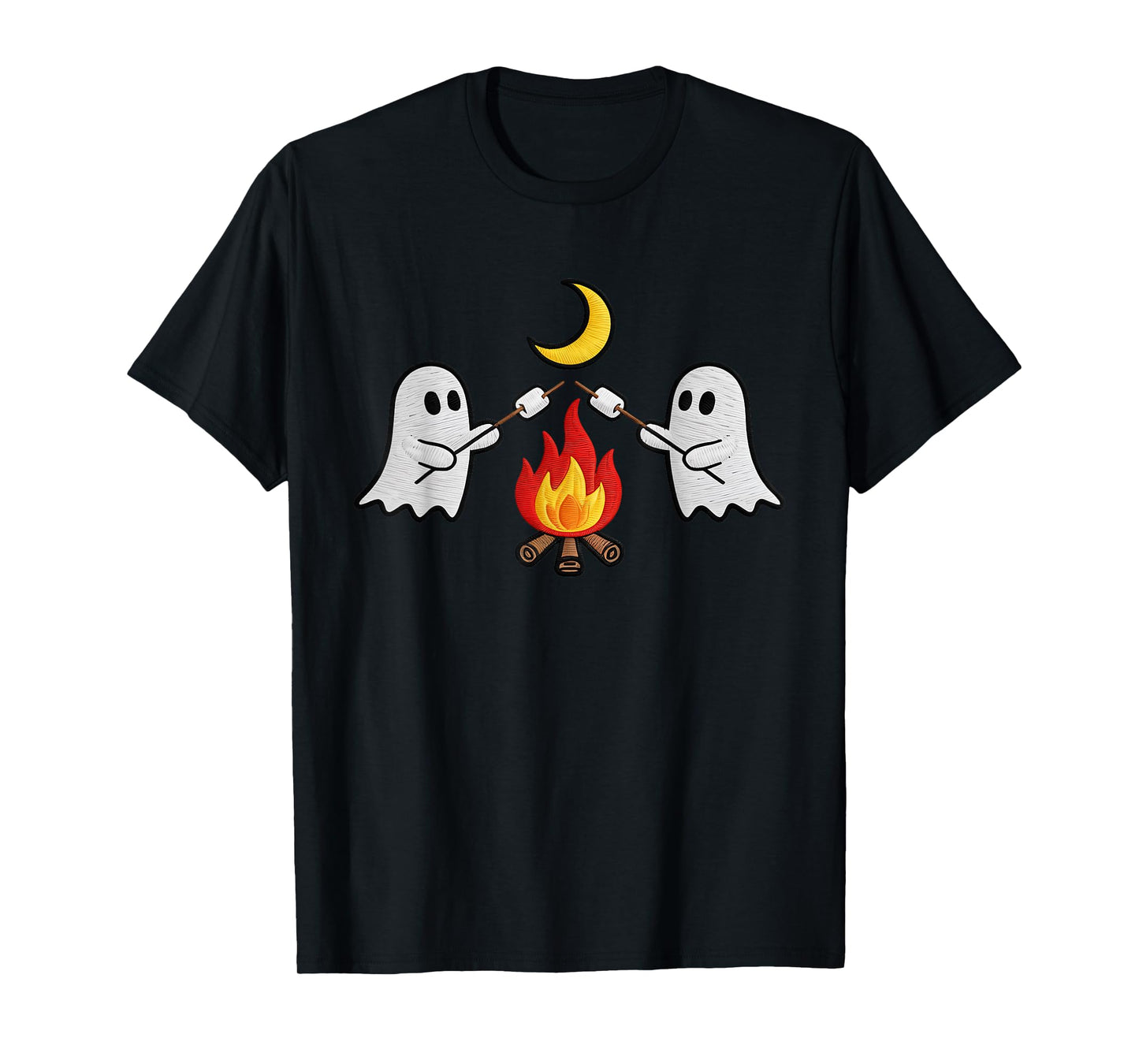 Ghost Campfire Camping Embroidered Halloween Trick or Treat T-Shirt