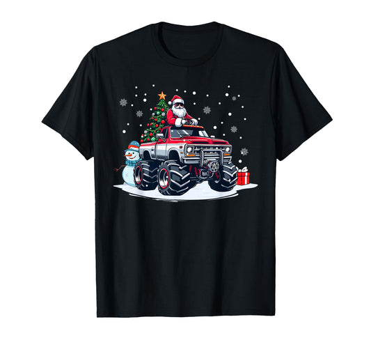 Funny Christmas Santa Monster Truck Youth Boys Kids T-Shirt