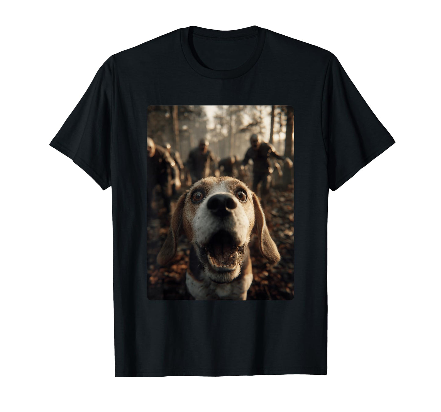 Funny Beagle Selfie with Zombies Creepy Forest Halloween Dog T-Shirt