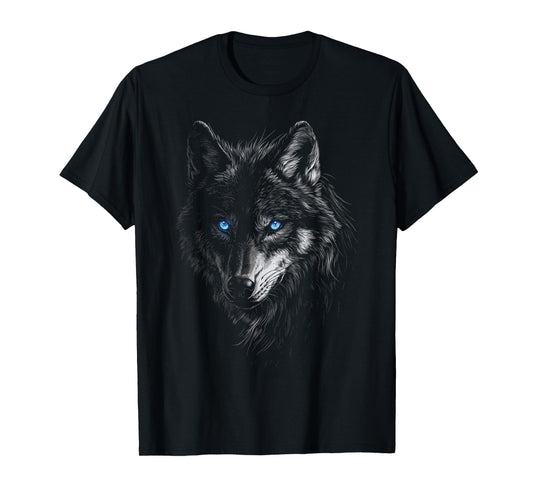 Mystic Wolf with Blue Eyes Animal Art Graphic Wolves T-Shirt