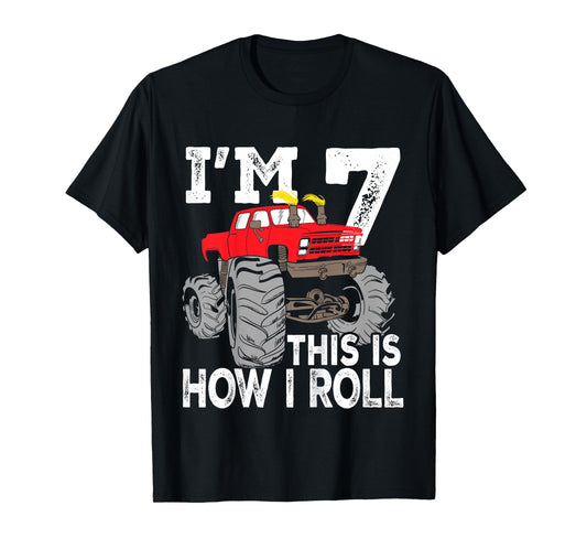 Monster Trucks 7th Birthday Party Shirt Seven Years T-Shirt