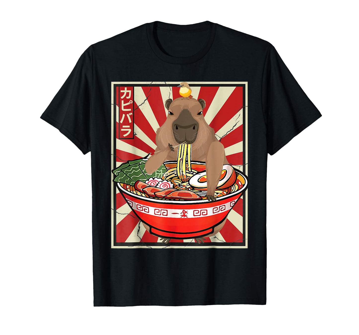 Kawaii bird Capybara Eating Ramen Noodles Anime Japanese T-Shirt