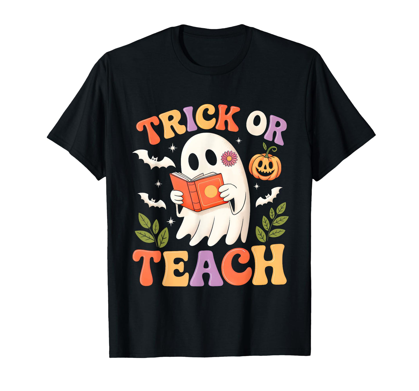 Cute Ghost Boo Trick Or Teach Retro Halloween Teacher Kids T-Shirt