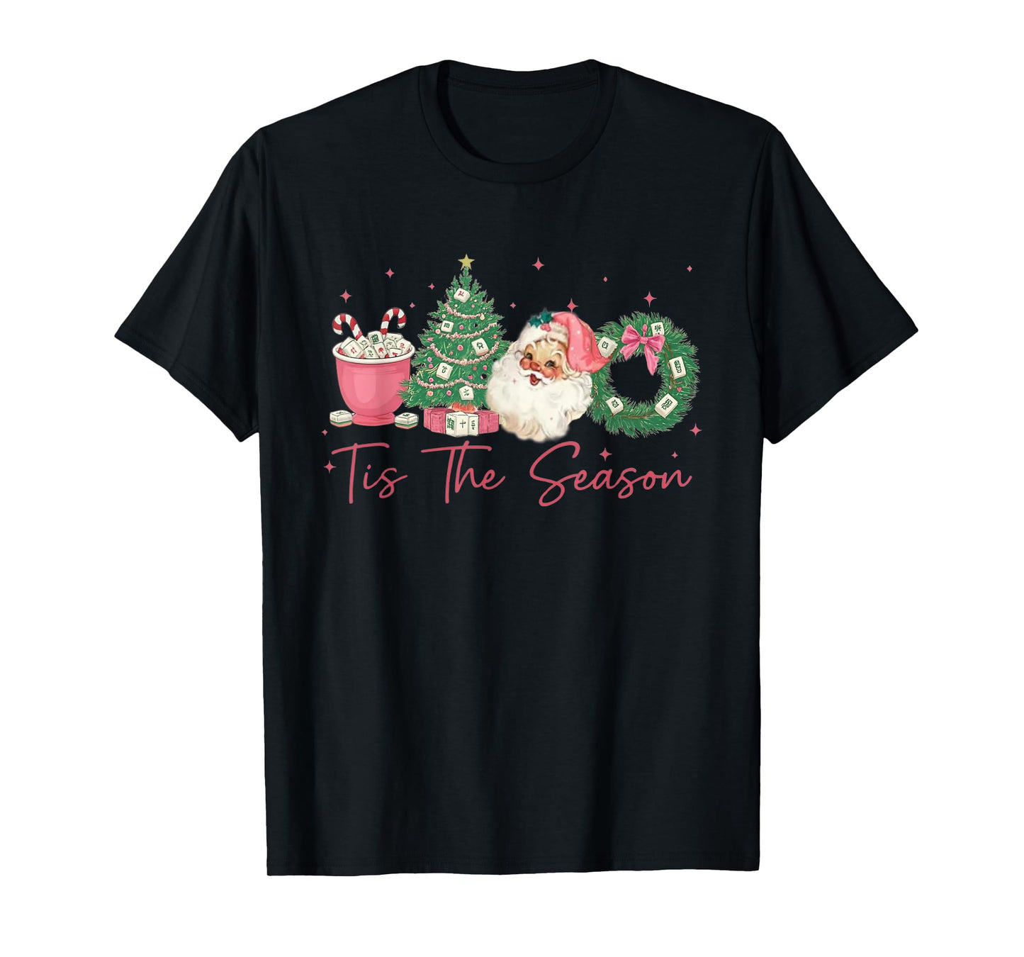 Tis The Season Mahjong Christmas Retro Cute Santa T-Shirt