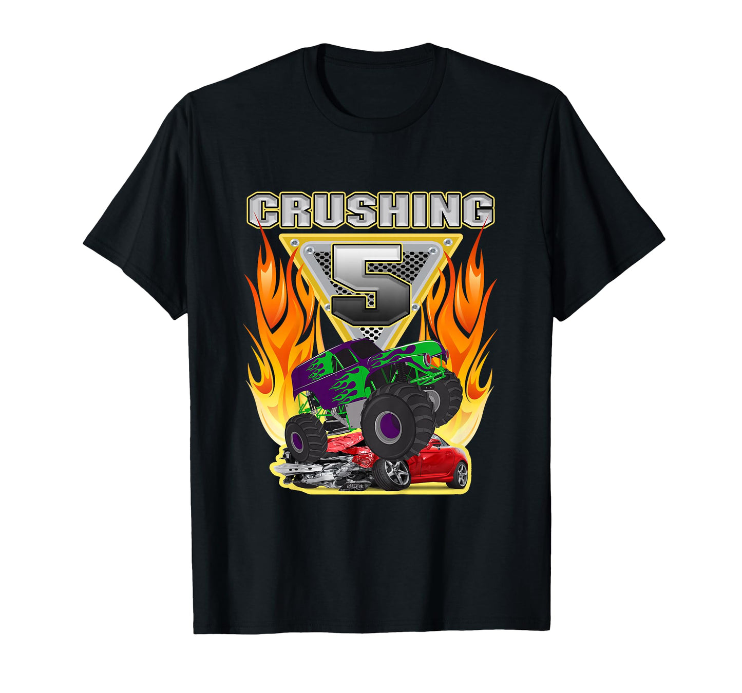 Monster Truck Crushing being 5 Five Years Old 5th Birthday T-Shirt