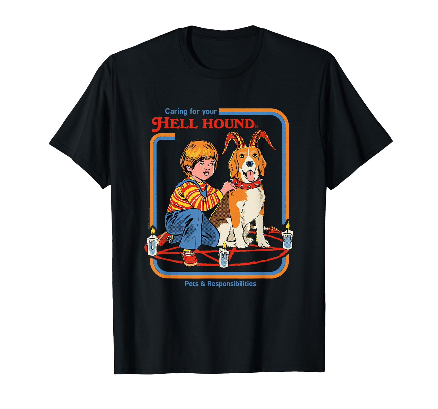 Steven Rhodes Caring for Your Hell Hound Retro Dark Humor T-Shirt