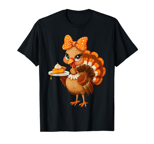 Cute Turkey Pie Coquette Bow Girl Women Kid Thanksgiving T-Shirt