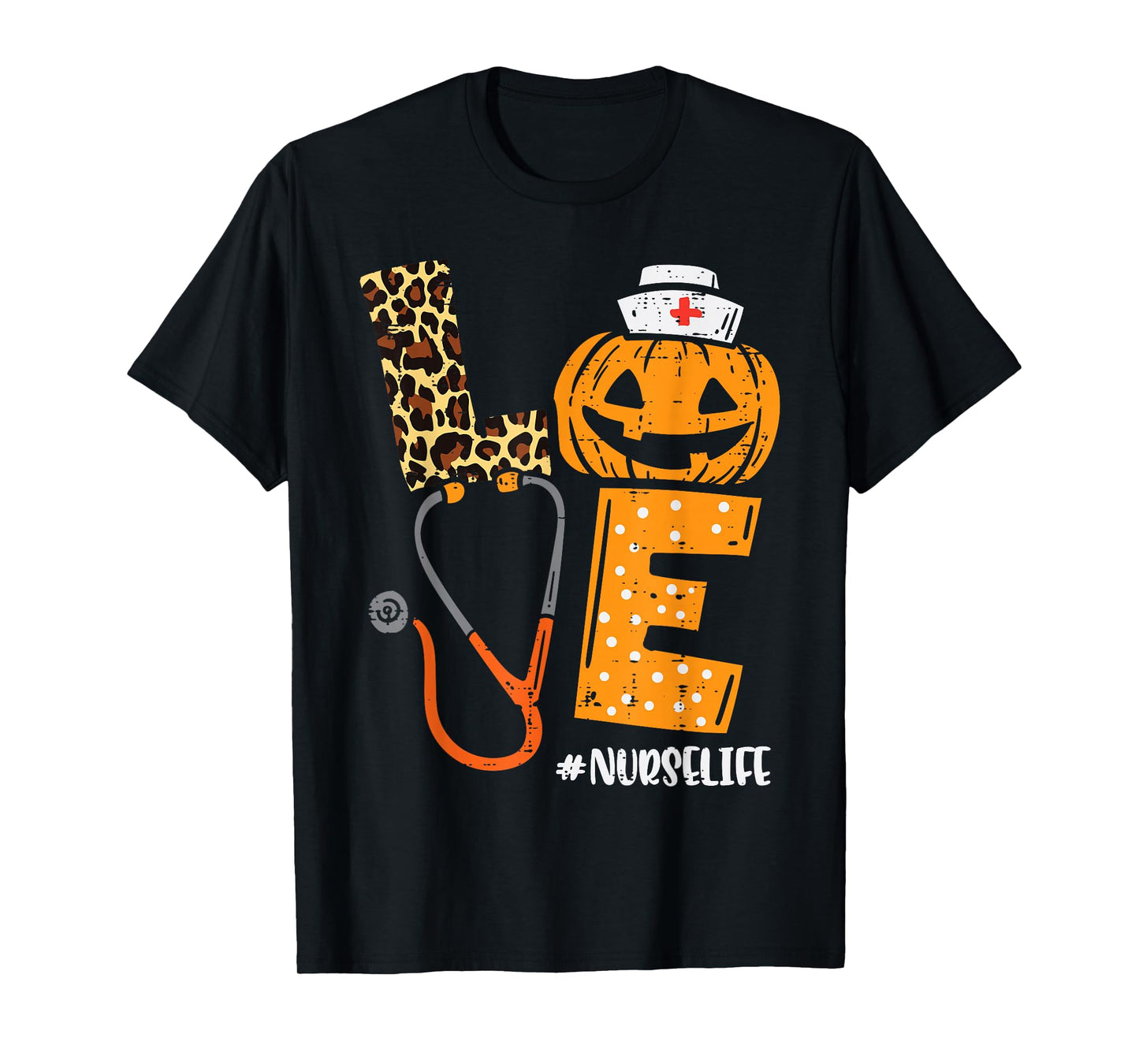 Love Nurse Pumpkin Leopard Fall Halloween Thanksgiving Women T-Shirt