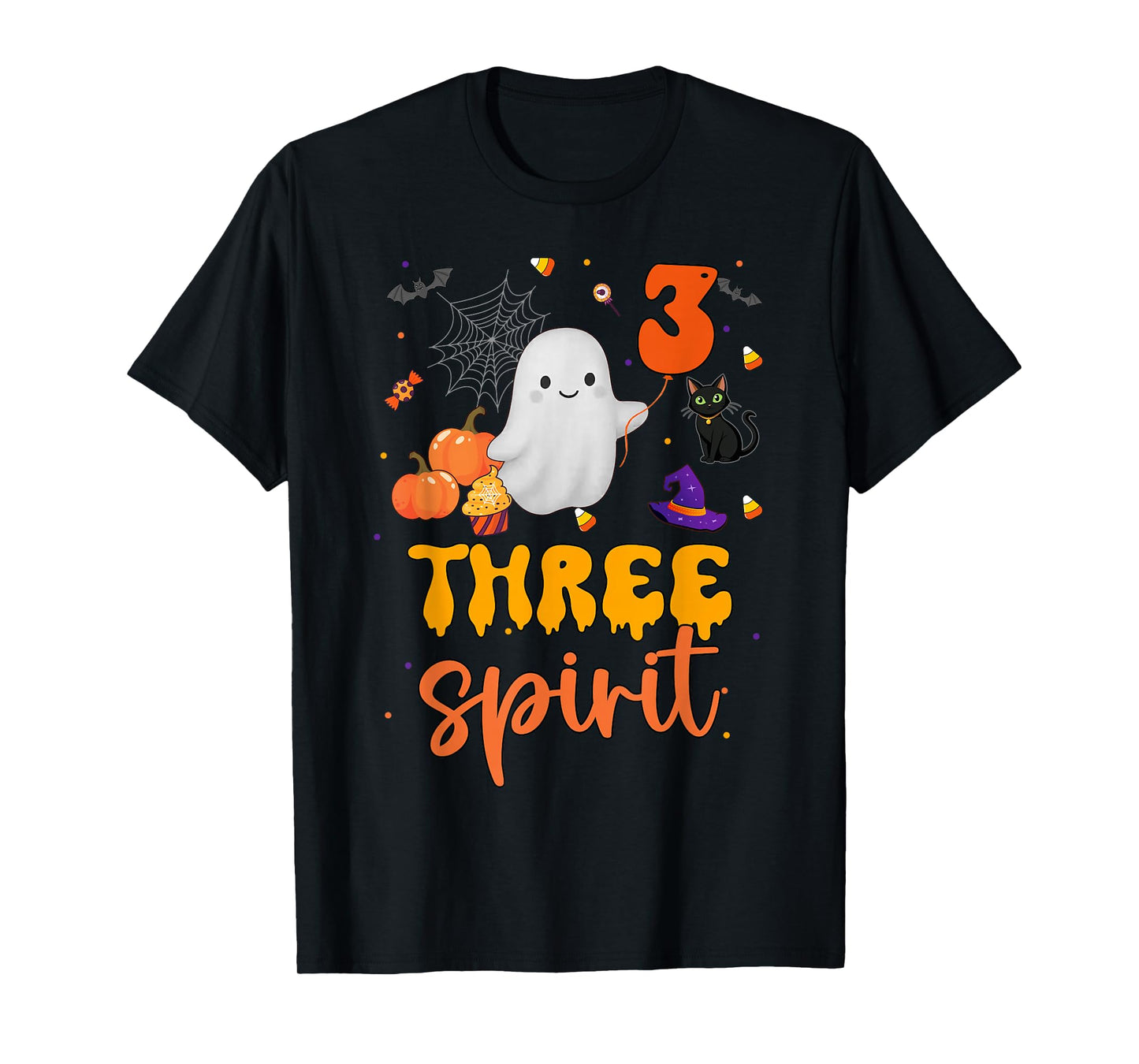 Three Spirit Ghost Pumpkins Cat Halloween 3rd Birthday Boy T-Shirt