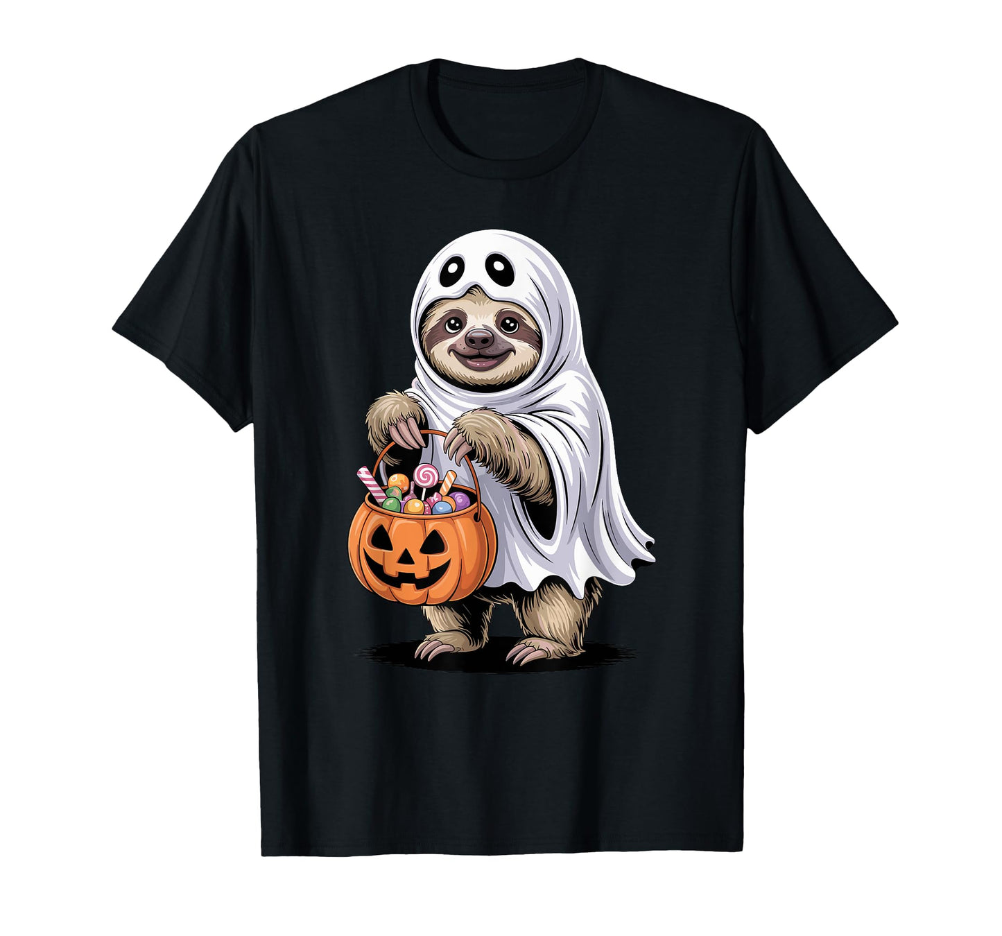 Halloween Sloth Ghost Pumpkin Trick Or Treat Candies T-Shirt