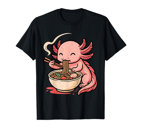 Funny Axolotl Noodle Anime Kawaii Animal Eating Ramen T-Shirt