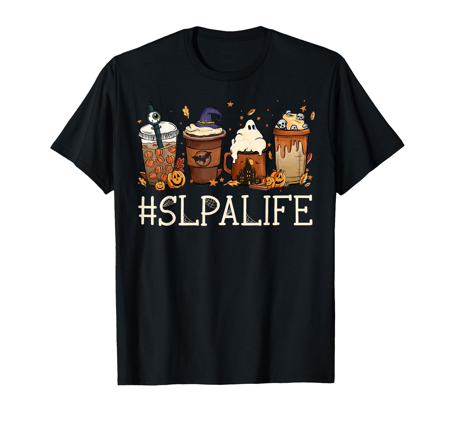 SLPA Horror Fall Coffee Spooky Halloween Pumpkin Autumn T-Shirt