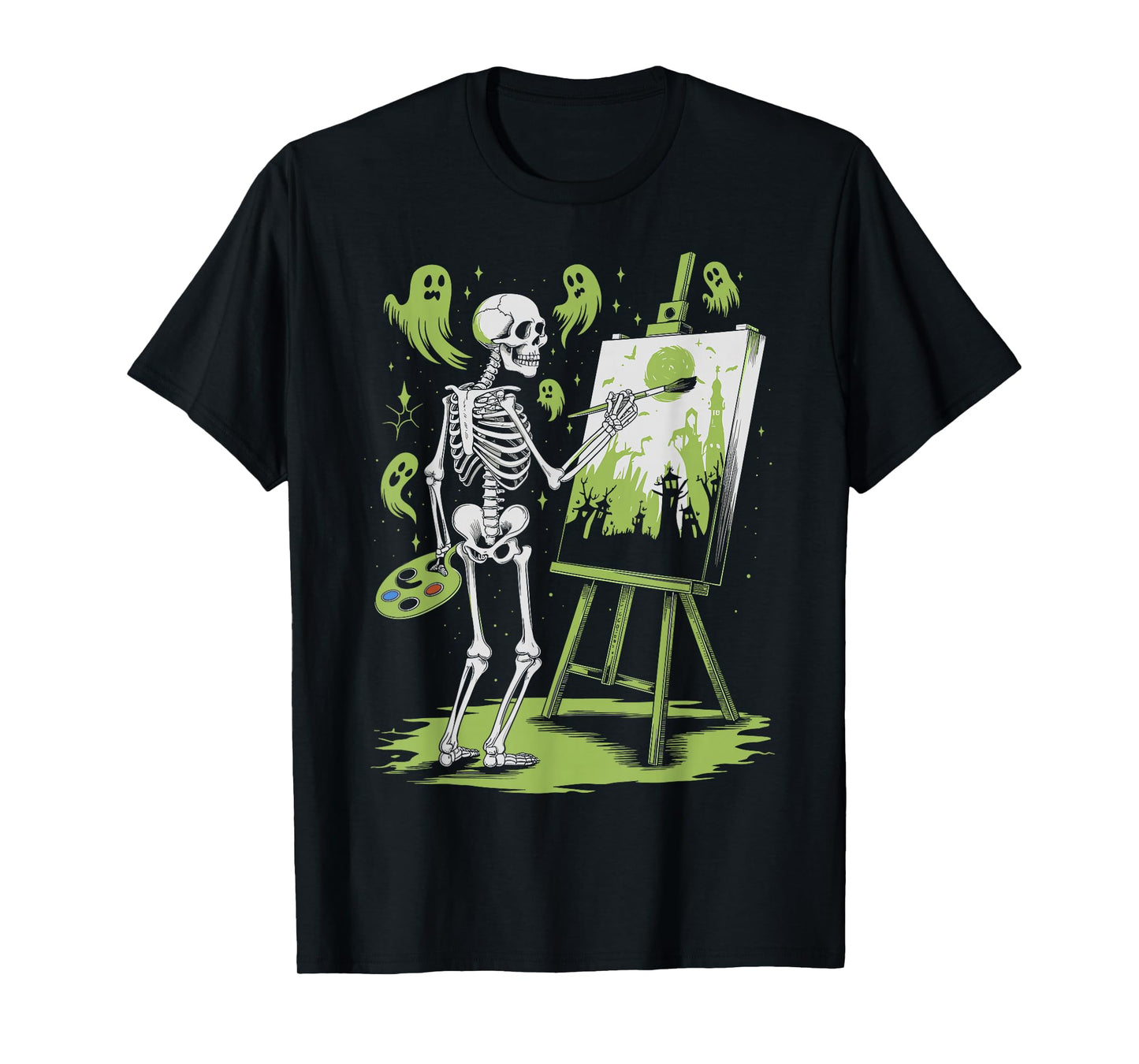 Skeleton Art Painting Lovers Spooky Halloween Artist Drawing T-Shirt