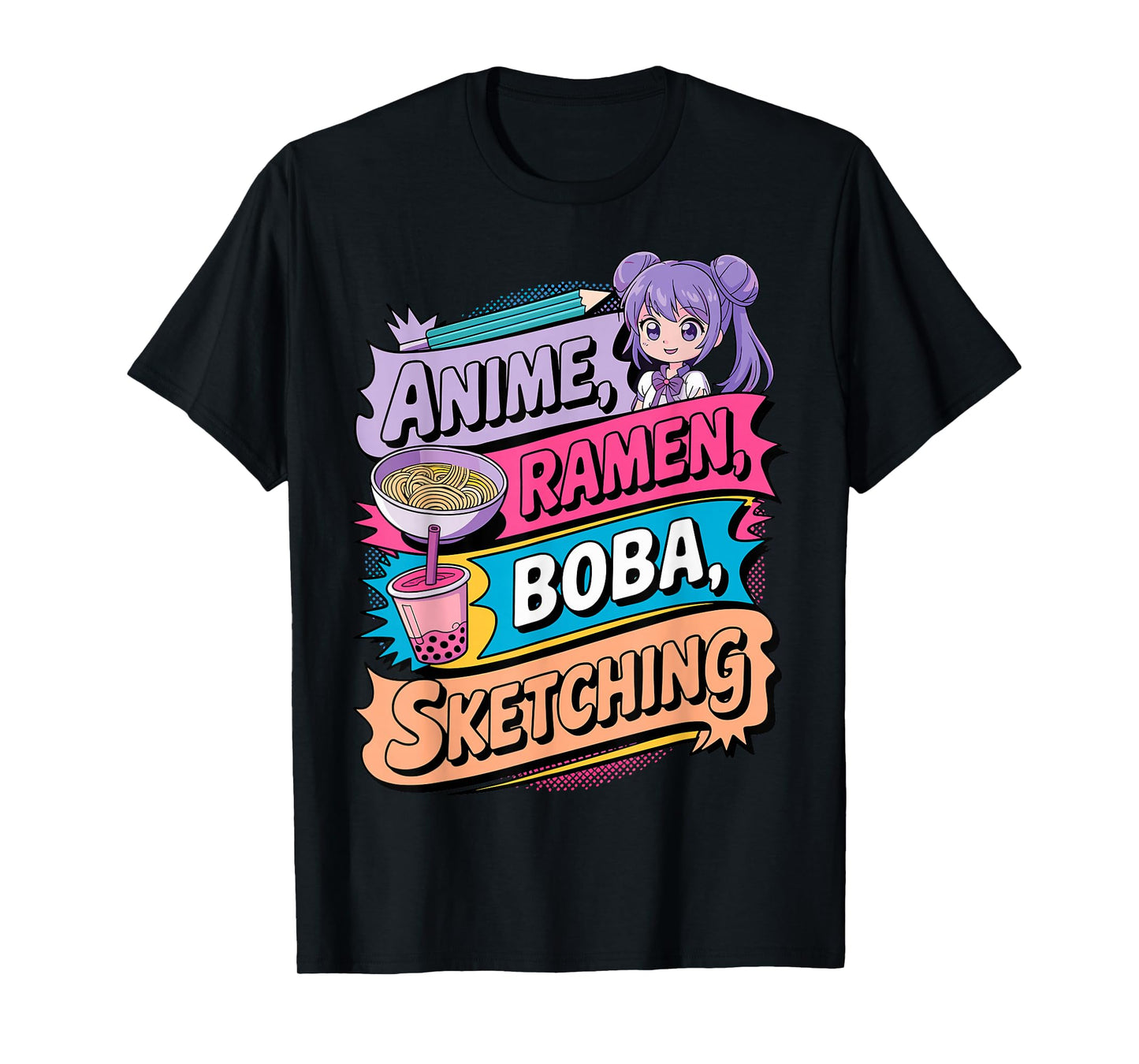 Anime Ramen Boba & Sketching Funny Noodle Japanese Kawaii T-Shirt