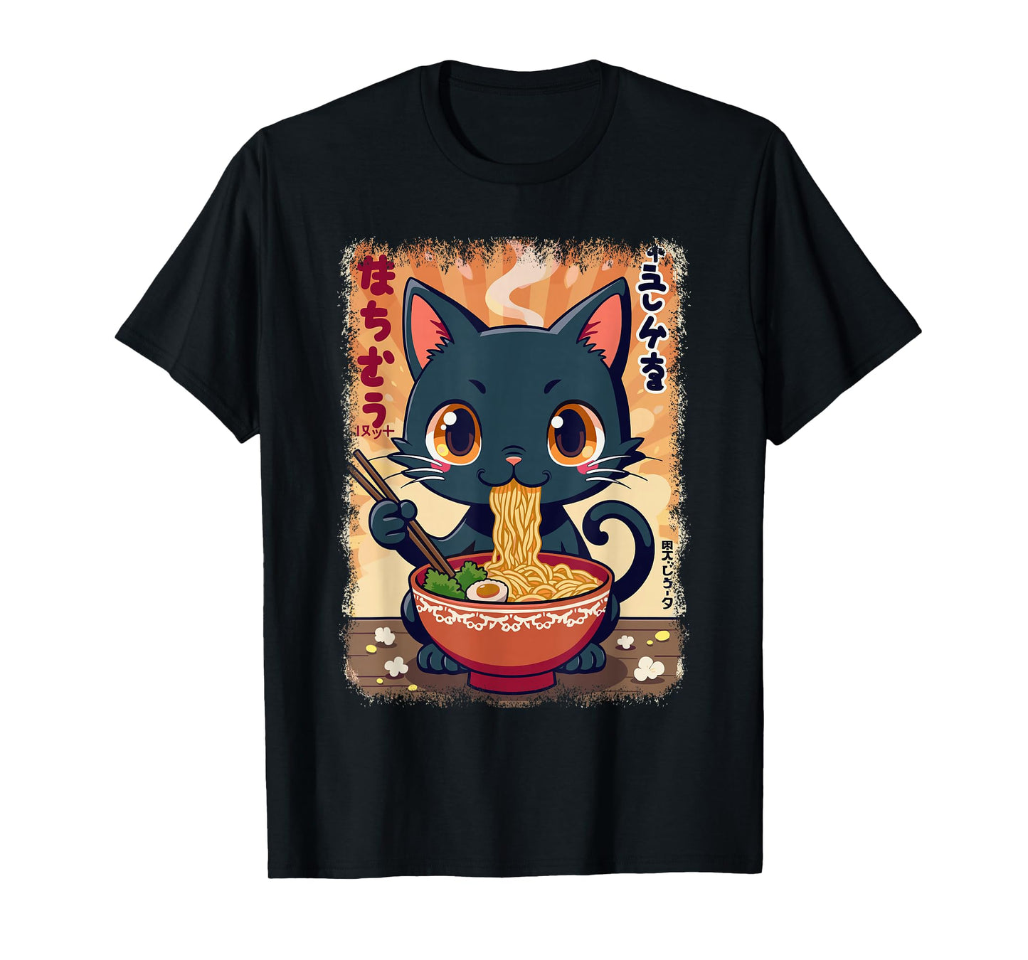 Cat & Ramen Noodle, Japanese Kawaii & Anime & Manga Cat T-Shirt