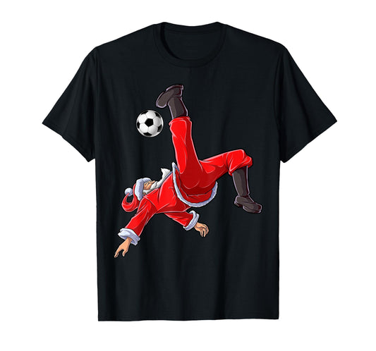 Christmas Santa Soccer Bicycle Kick Xmas Boys Men Ball Sports T-Shirt