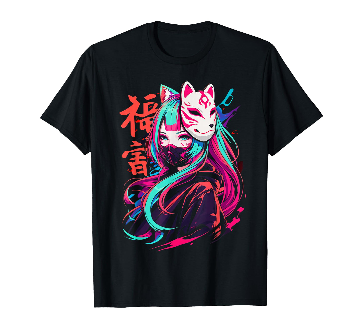 Anime Manga Cyberpunk Aesthetic Techwear Harajuku Kitsune T-Shirt