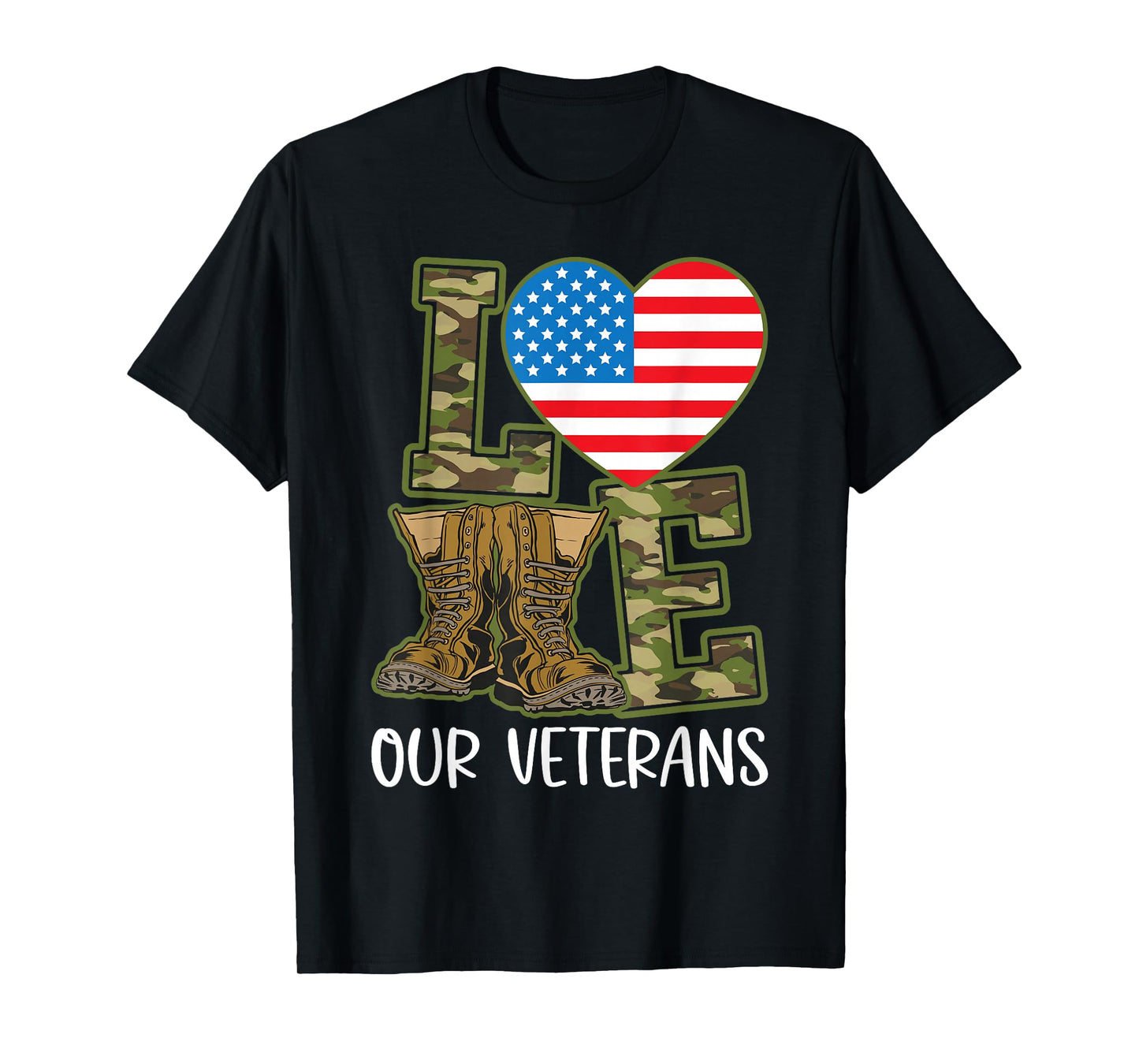 Love Our Veterans Day Proud Military US Flag T-Shirt