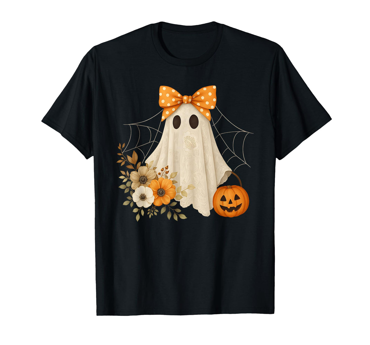Coquette Ghost Halloween Flower Ghost Spooky Lace Ghost T-Shirt