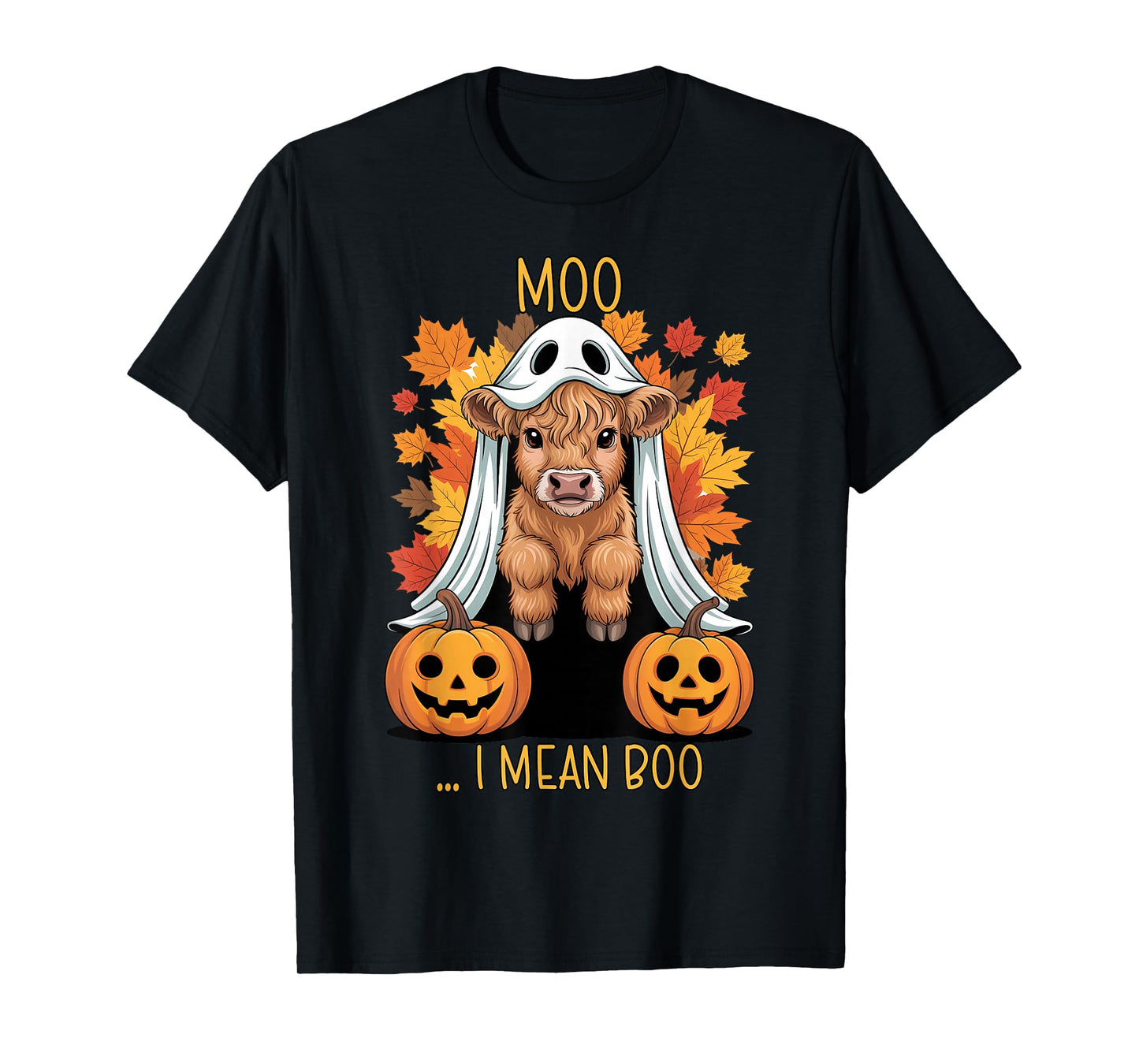 Moo I Mean Boo, Funny Ghost Highland Cow Halloween T-Shirt