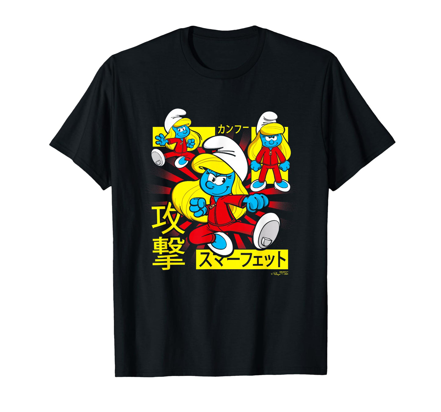 The Smurfs Epic Kung Fu Smurfette Collage Kanji Retro Logo T-Shirt