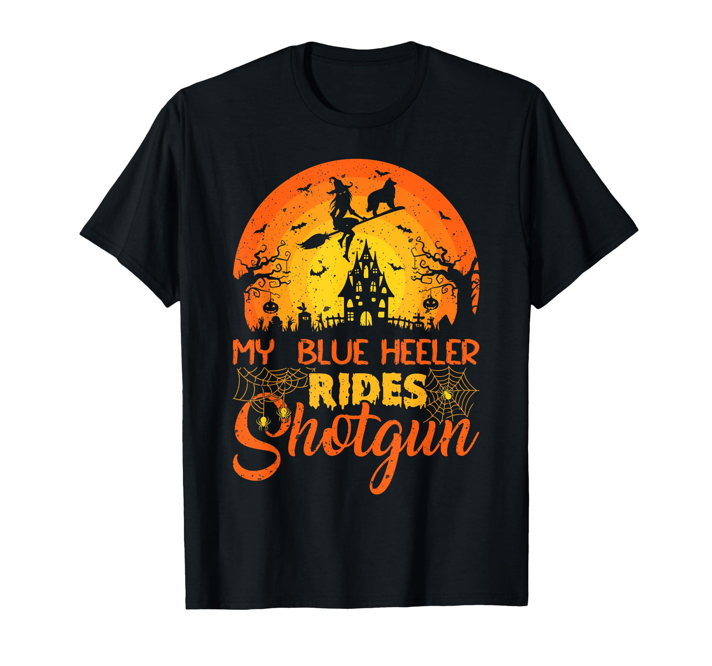 Vintage Sunset My Blue Heeler Dog Ride Shotgun Halloween T-Shirt for Men Women Kids
